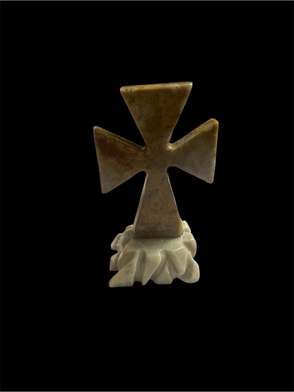 Banded Onyx Carved Cross Decorative Accent with Base